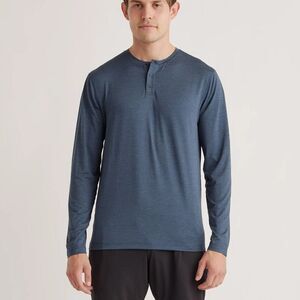 Quince Flowknit Breeze Performance Long Sleeve Henley Tee Blue Large Men's